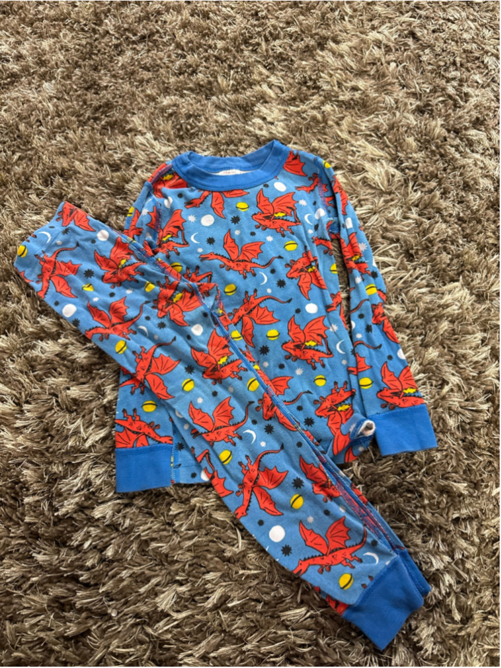 Boys Hanna Andersson Dragon Pajama Set Size 5 Blue Red